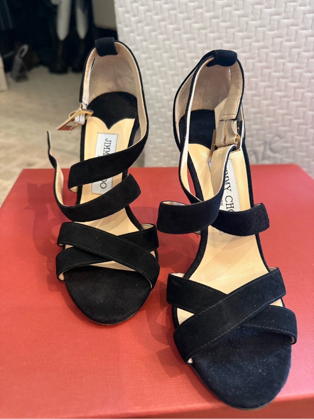 Jimmy Choo Black Suede Strappy Heeled Sandals